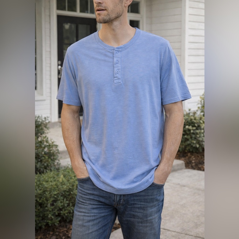 GAP Men’s Henley T-Shirt Blue Casual Short Sleeve Cotton Size XXL